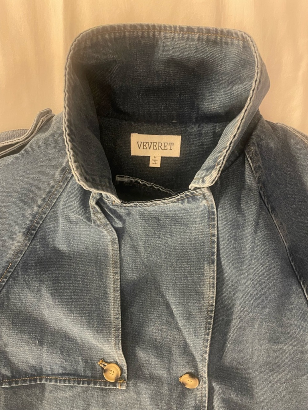 Cropped Denim Trench Coat / Jacket, Transitional Outerwear, Sz S.M,L by Veveret - Picture 6 of 13